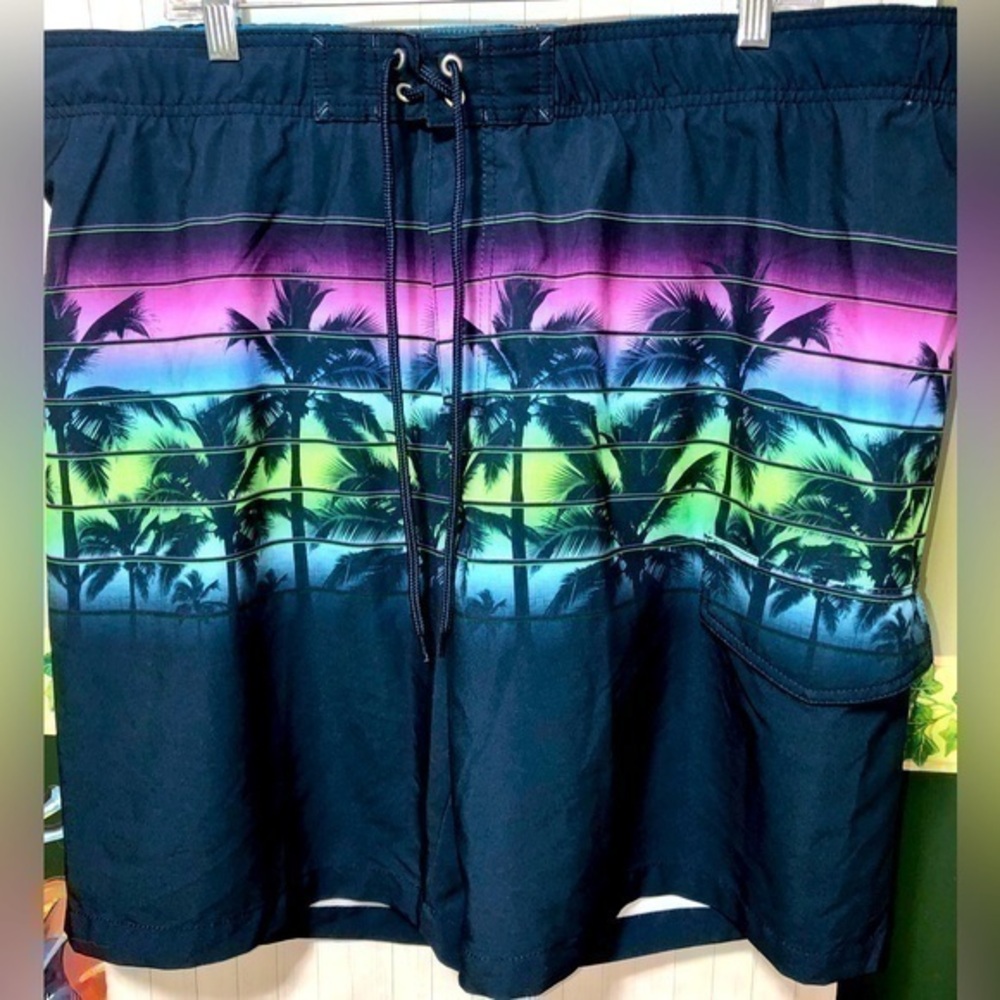 🪁Sonoma Retro 80s Gradient Palm Tree Trunks Quick Dry Neon Sunset Board Shorts